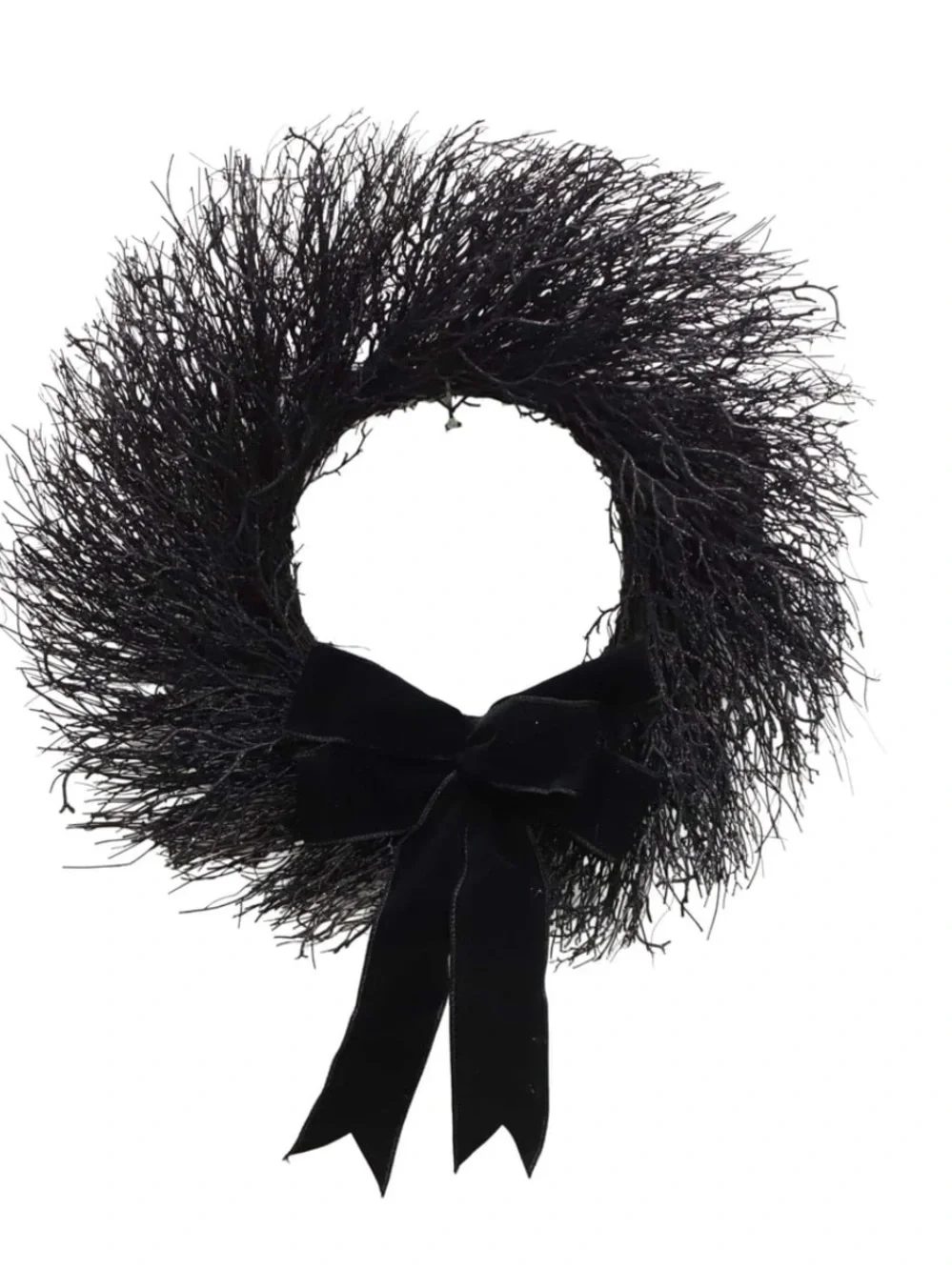 My Texas House Halloween Black Twig Wreath with Bow, 24